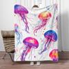 1pc Colorful jellyfish watercolor design fleece blanket soft throw for beach lovers ocean theme bedroom decor gift
