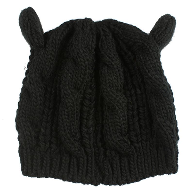 Cat ears women hat solid knitted Winter hats wool beanies caps crochet trendy bonnet cute women's cap gorros mujer invierno