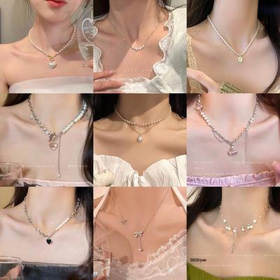 Trendy Light Luxury Pearl Heart Necklace: Versatile Beaded Clavicle Chain for Women's Style