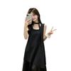 French Retro Black Polka Dot Neck Sleeveless Dress Women's Summer Loose and Thin Splicing Gentle Wind Long Dress Tide