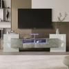 Modern TV Stand, Lacquered White and Grey, with LED Lighting, 6 Doors, 2 Drawers, Living Room Furniture, 200 X 35 X 60 Cm
