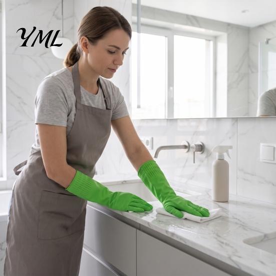 Waterproof Gloves for Bathroom Cleaning Fleece Lined Dishwashing Gloves, Natural Latex Household Work Non-Slip Grip Long Cuff Warm Kitchen Laundry