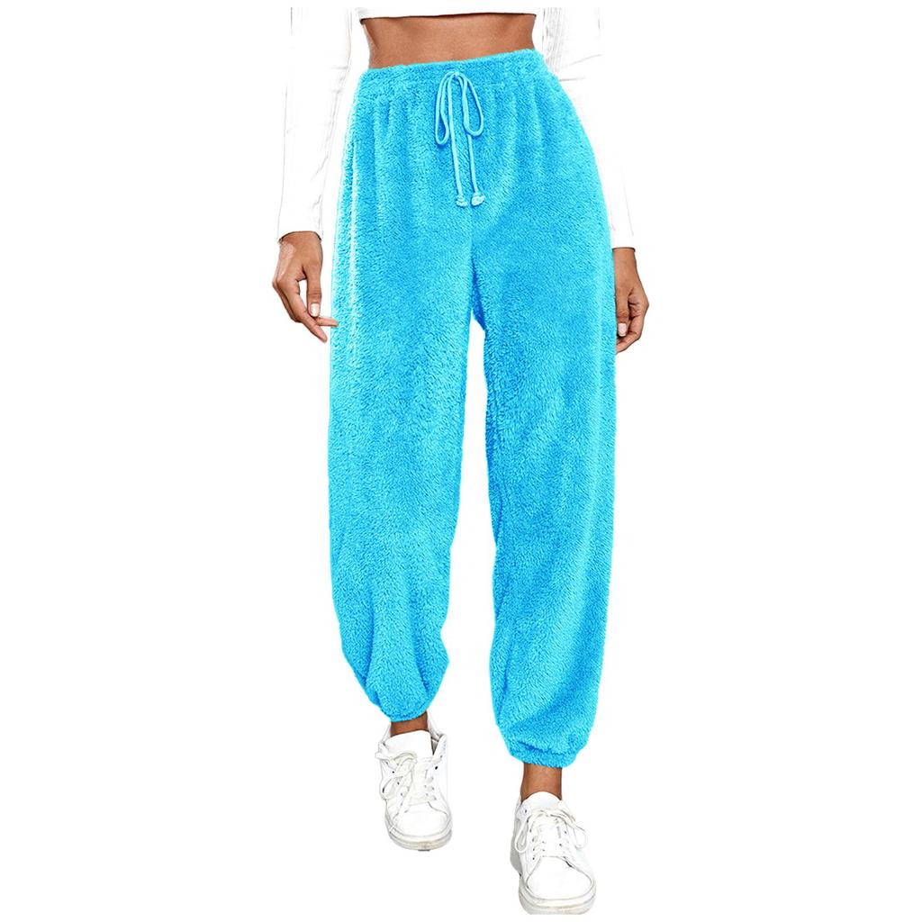 Women's Fashionable Relaxed-Fit Trousers Sporty Fleece-Lined Solid-Colour Cuffed Trousers