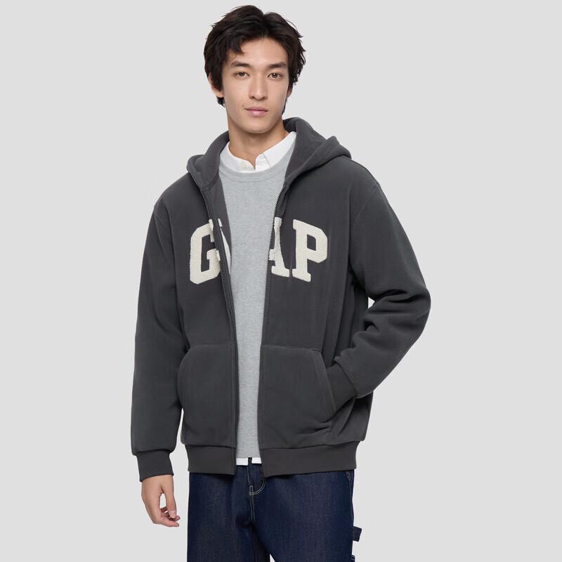 Gap Unisex Fleece Contrast Logo Loose Fit Hooded Zip-Up Hoodie