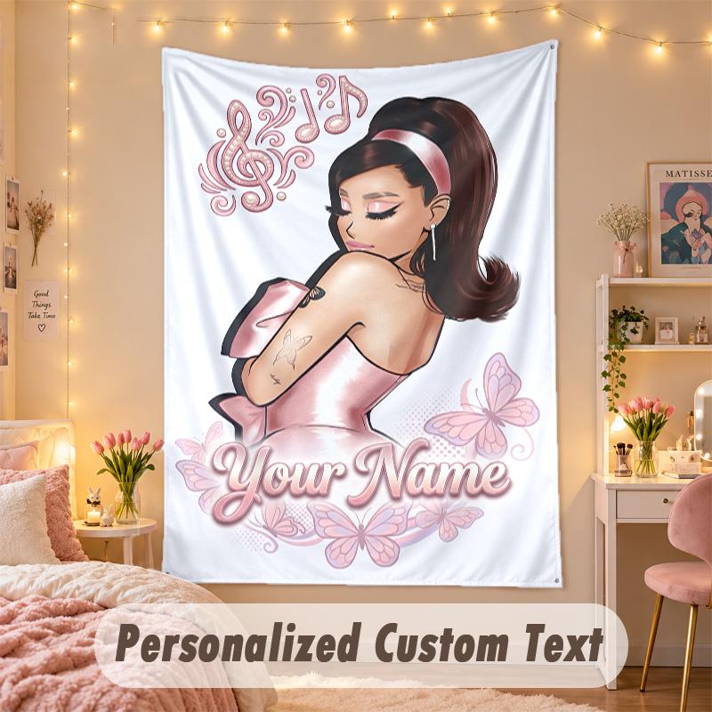 Benutzerdefinierte Personalisierte Wandteppich, Ariana Grande Druck Benutzerdefinierter Name Text Wandkunst Hängend für Schlafzimmer