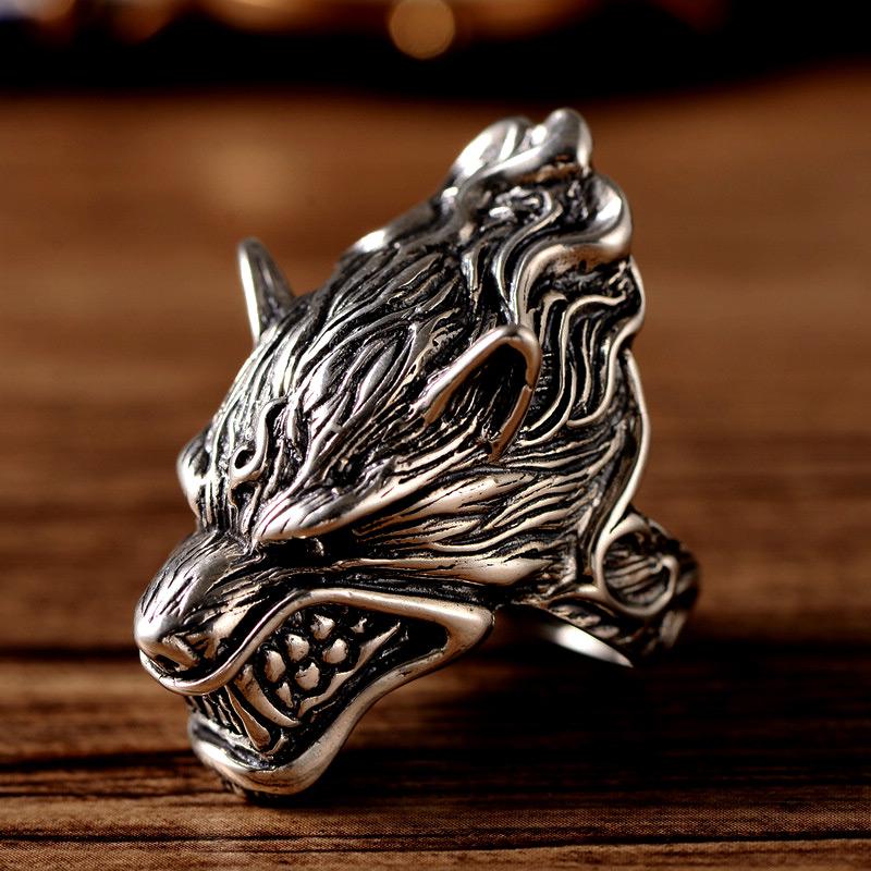 Vintage Viking Wolf Rings For Men Fashion Silver Color Stainless Steel Animal Punk Biker Ring Nordic Totem Amulet Jewelry