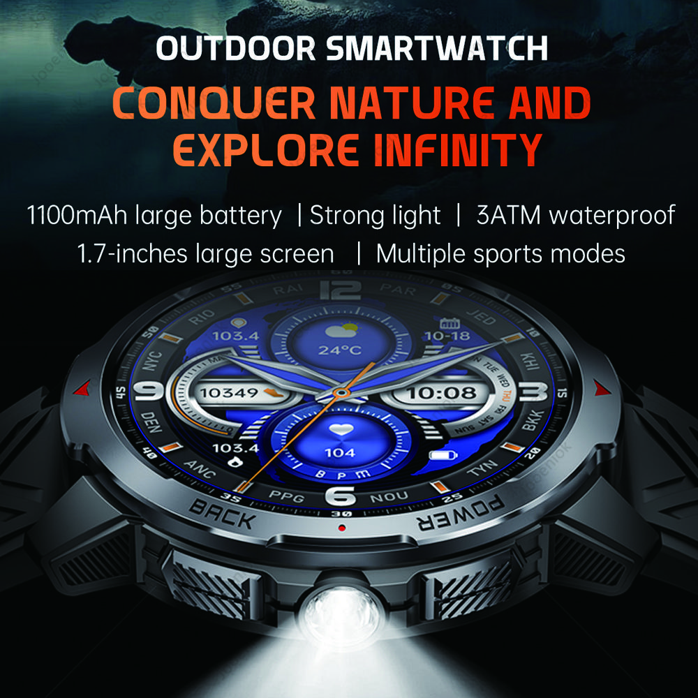 New 1100mAh Large Battery Smart Watch Men Compass LED Flashlight 3ATM Waterproof Bluetooth Call Heart Rate Sports Smartwatch