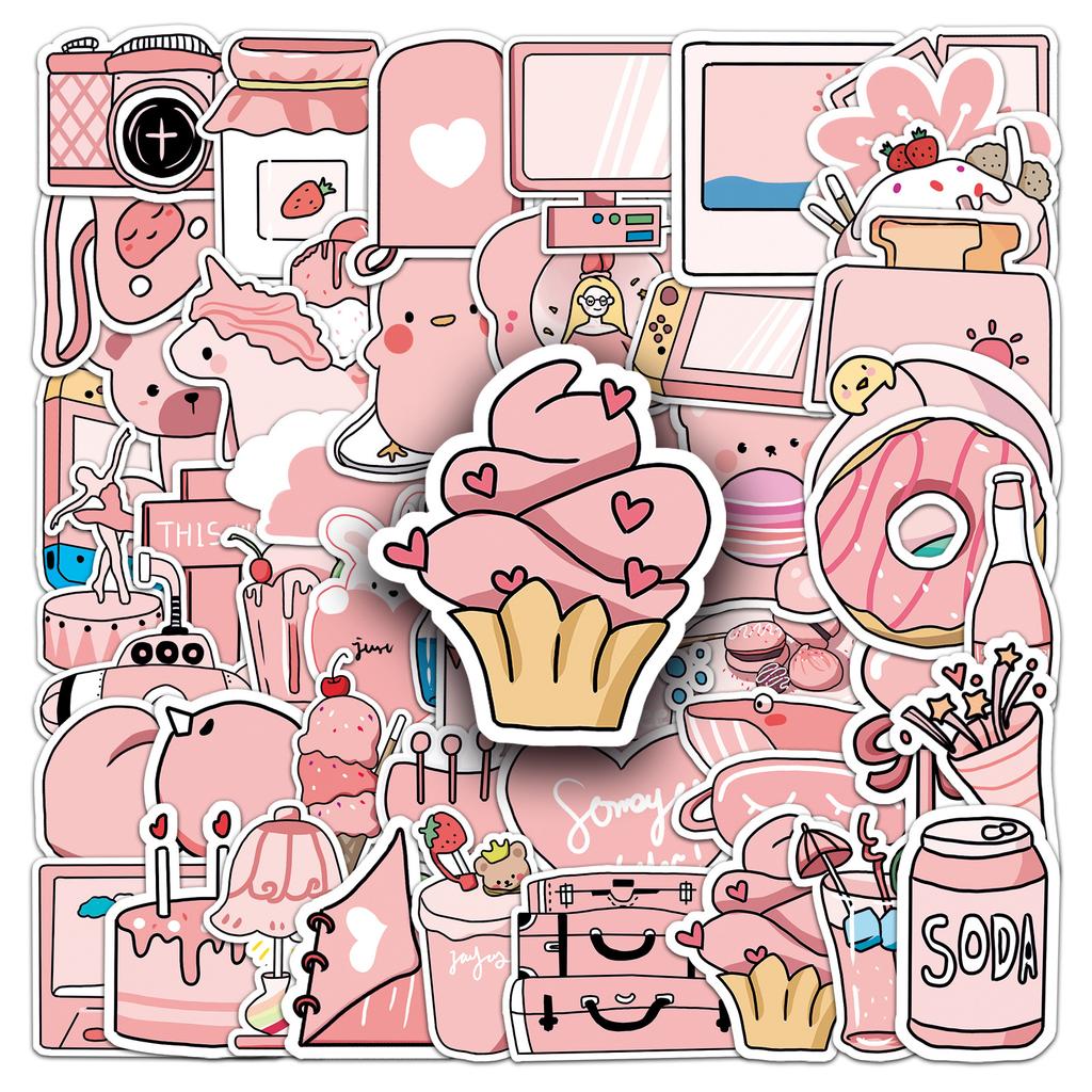 50 Pink Doodle Fresh Cute Guka Creative Decoration DIY Milk Tea Cup Suitcase Stickers