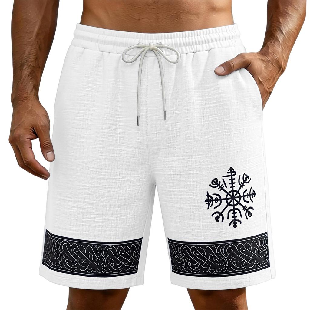 Pantaloncini Casual Estivi da Uomo Effetto Lino Leggeri Coulisse Vita Elastica Vestibilità Rilassata Cinque Tasche con Fantasia Stampata