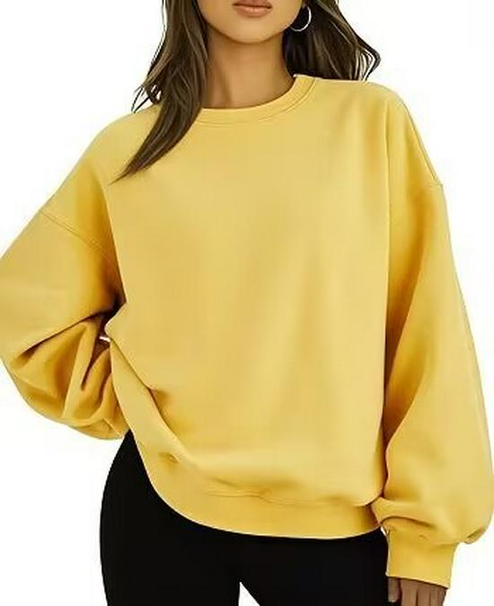 European and American Solid Color Loose Hoodie, Round Neck Top - New Autumn/Winter Style