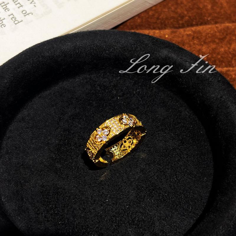 Medieval Style Full Diamond Four-Leaf Flower Point Diamond Bracelet Ring High-End Light Luxury Fashion Versatile Bracelet