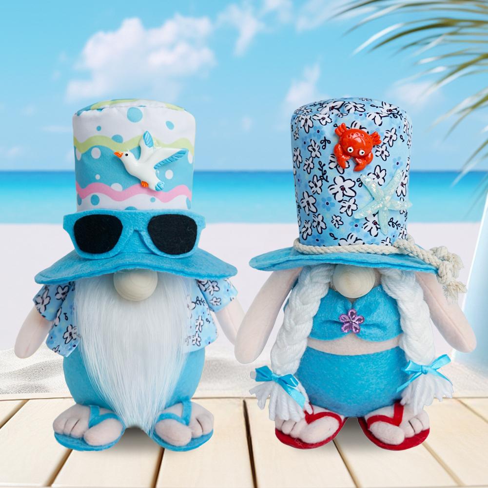 2Pcs Beach Gnomes Plush Summer Gnomes Decorations with Weighted Base Beach Gnomes Couple Decor for Mantle Kitchen Table