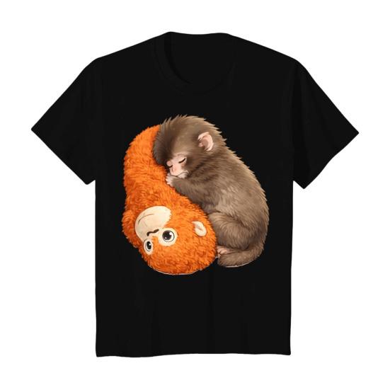 

Monkey Team Punch T-Shirt Round Neck Short Sleeve T-Shirt Loose Fit Cute Macaque And Orangutan Summer Tee for Men Teens Street Wear L B