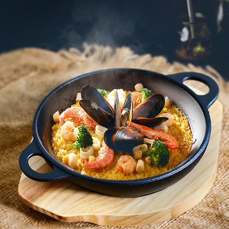 Korean Cast Iron Round Steak Plate Special Dishes Commercial Barbecue Pot Steak Pan Non Stick Plate Barbecue Tray Sizzling Plate