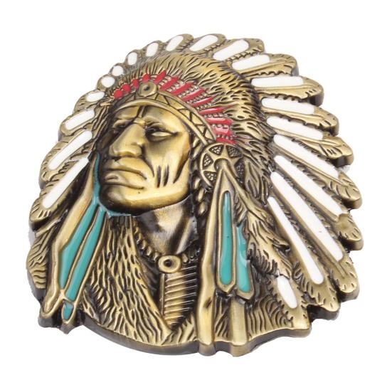 Vintage American Native Indian Chief Feather Western Badge Alloy Belt Buckle