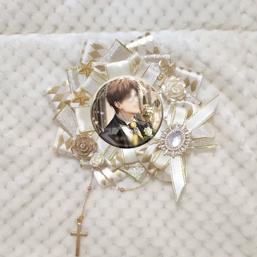 YUYAKESHI Ita Bag Rosette, Handmade Ribbon Wedding-Style Ita Bag Decoration, Cute Rosette with Cross and Rhinestone Decoration (Off-White, Fits 58mm