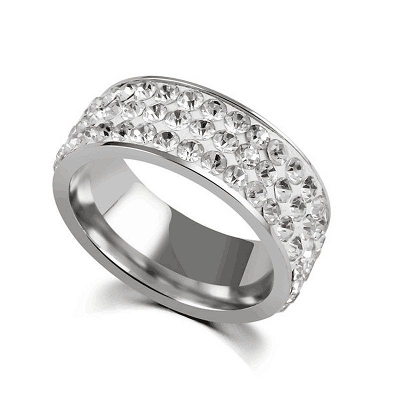 Cross-Border Foreign Trade Best Selling Factory Supply Five-Row Drill Ring Fashion Fashion Stainless Steel Couple Rings Ring Ornament Silver Three Rows of Diamonds [No. 9]