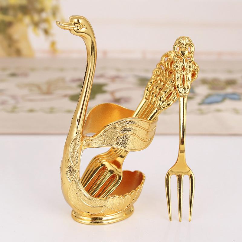 Decorative Dinnerware Set with Swan Base Holder Spoons and Forks for Coffee Fruit Dessert Stirring Mixing Ideal Gift Ideas