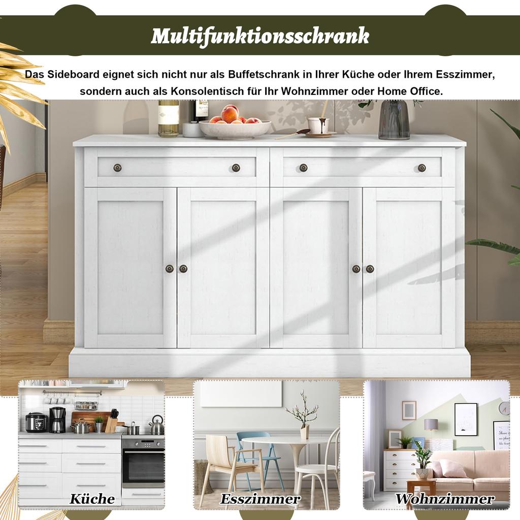 Sideboard Kommode mit 4 Türen und 2 Schubladen, moderner Buffetschrank mit viel Stauraum, Verstellbares Regal