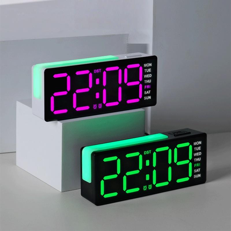 LED Digital Alarm Clock Atmosphere Light Date Teperature Week Display DST Snooze Table Clock 12/24H Brightness Adjustment