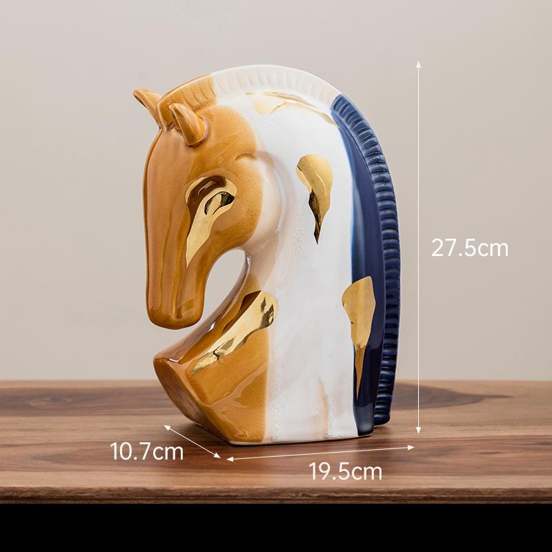 Painted Ceramic Horse Gold Plated Animal Artwork Statue Desk Decoration Ornaments Colorful Horse Sculpture Room Aesthetics Decor
