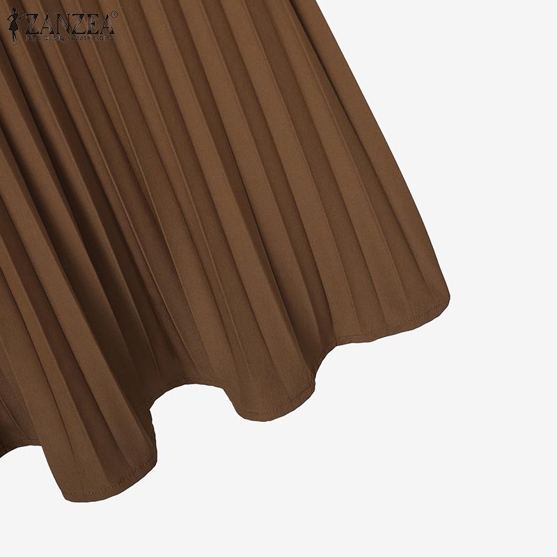 ZANZEA Women Long Sleeve Blouse and Pleated Skirts Casual Two Piece Suit Sets