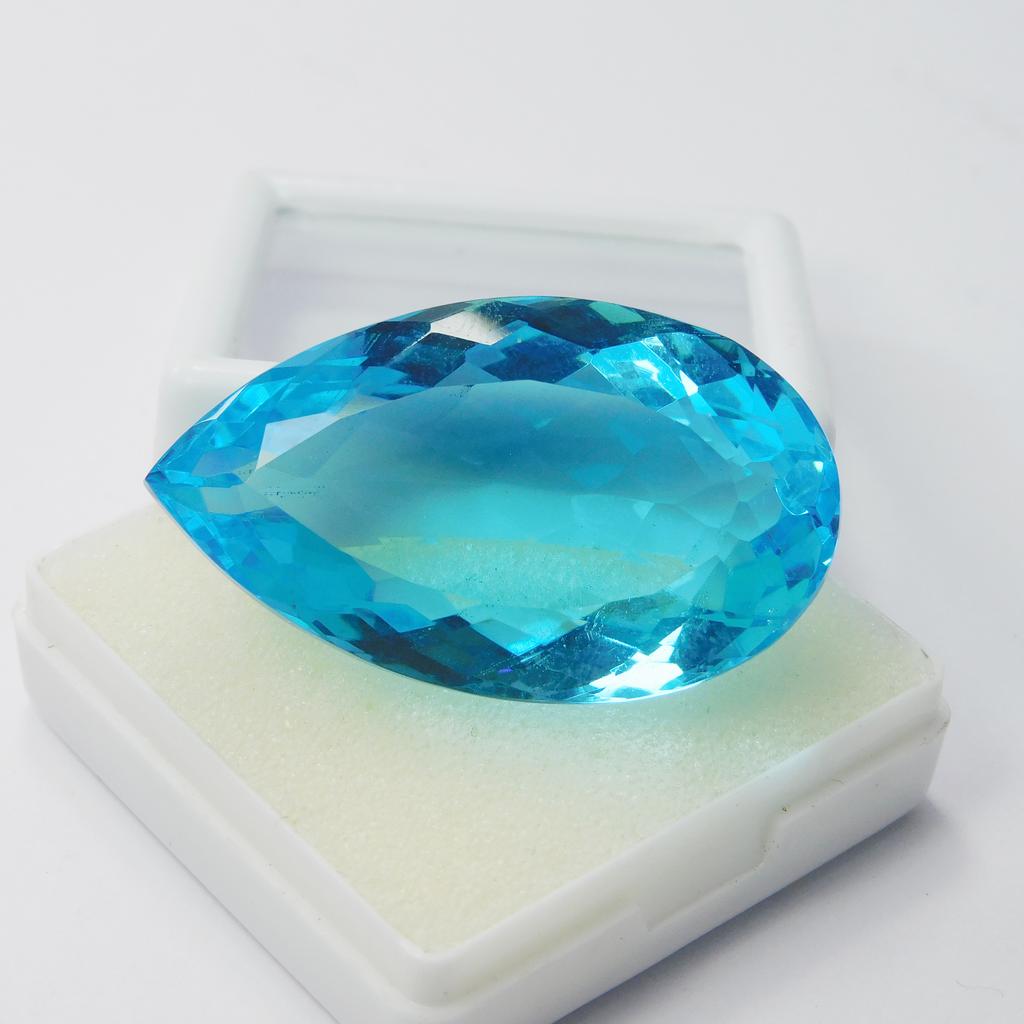 Blue Sapphire 87.00 Ct Loose Gemstone CERTIFIED Lab-Created Pear Cut Perfect M-1006-Ra