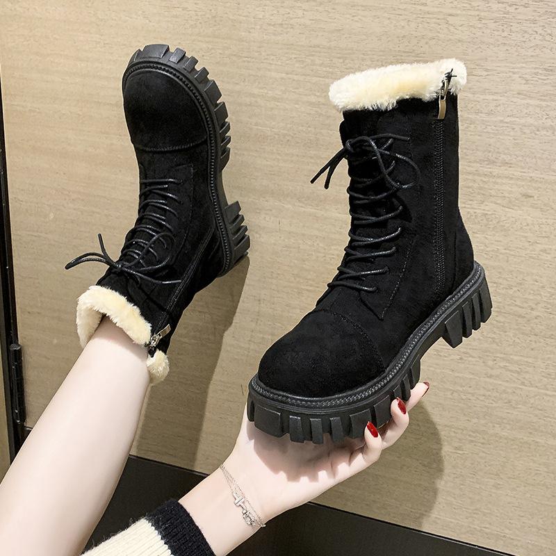Casual snow boots women's autumn and winter new warm and velvet medium tube Hong Kong style fashion short boots children