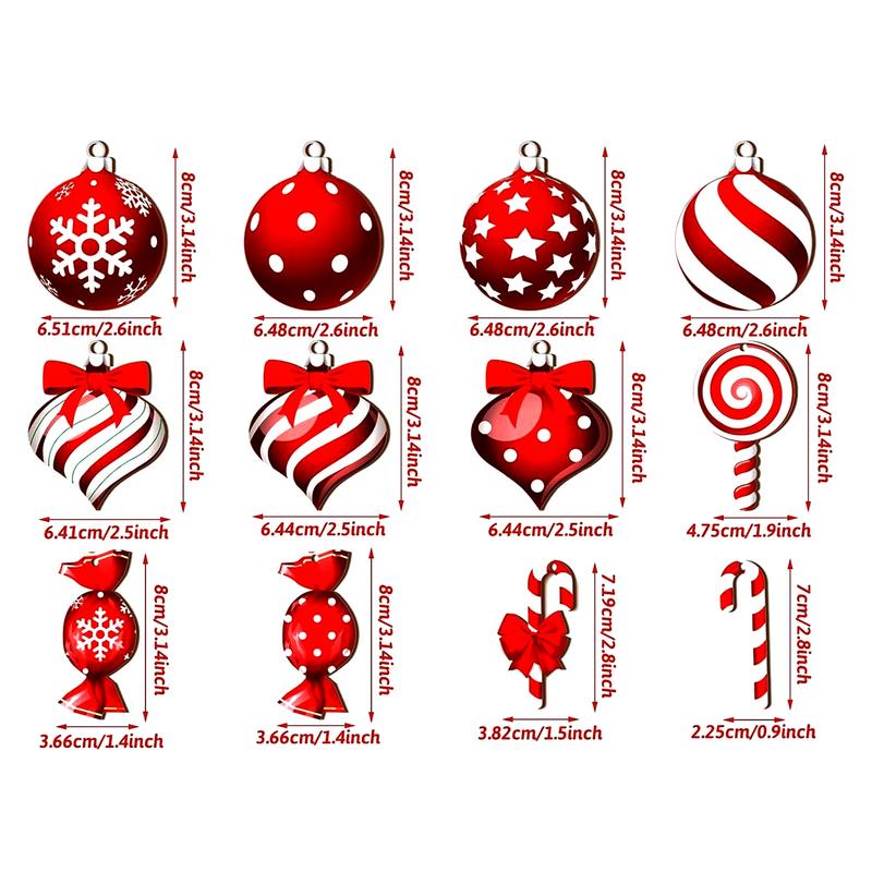 Lollipop Ornaments For Christmas Tree 12X Flat Acrylic Christmas Tree Ball Ornaments Fixing Hole Design Candy Cane Pendants