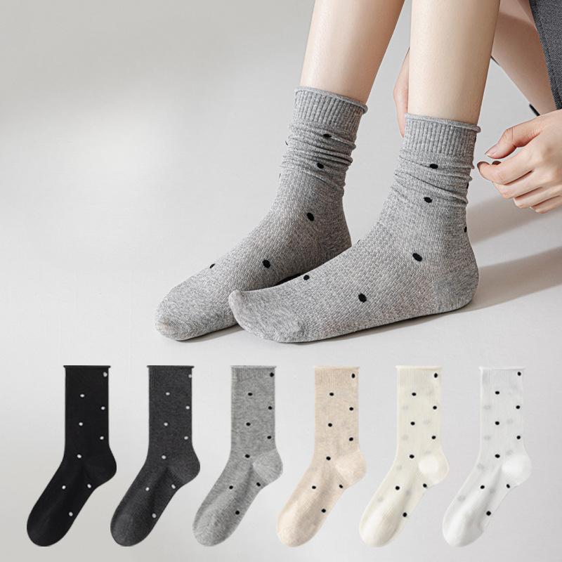 Women's Spring and Summer Thin Style Trend All Go Wave Dot Mesh Breathable Tube Stack Socks