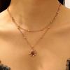 2pcs Set Retro Temperament Tiger's Eye Stone Gold Color Sun Flower Pendant Double Layer Necklace for Women Trendy Jewelry Sets