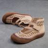 Johnature Hollow Breathable Sandals Genuine Leather Retro Soft Sole Comfortable Versatile Women's Shoes