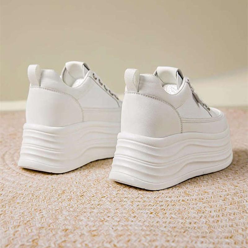 Microfiber White Platform Sneakers Women Wedge Heel Sneakers Shoes Comfy Casual Shoes