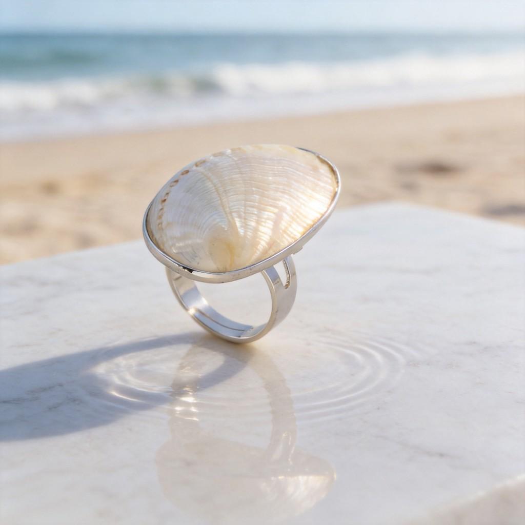 Shell Jewelry Ring Copper Plated White K Opening Adjustable For Fashion Fans