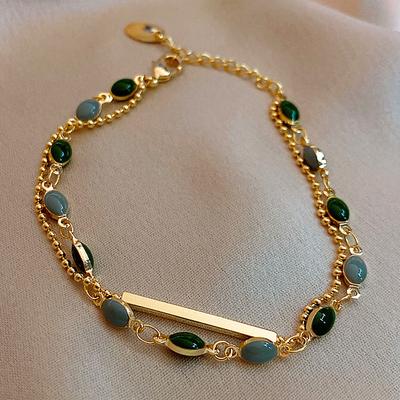 Double Layered Chic Delicate Design Women's Bracelets Simple Gold Color Bead Chain Adjustable Charm Bracelet Wrist Zircon Gift