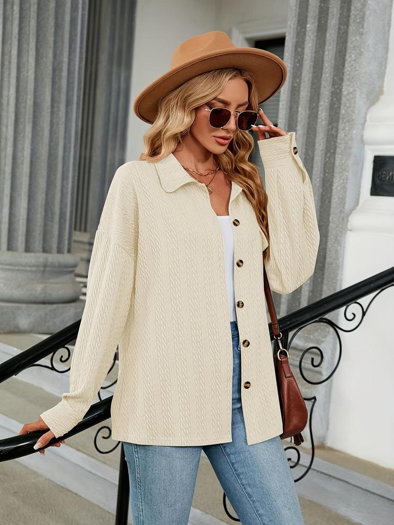 Europäische und amerikanische Damen Freizeitjacke mit Taschen und Knöpfen in Uni-Farbe für Herbst und Winter