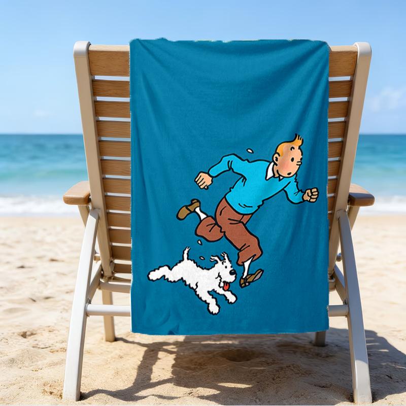 proof beach towel with a The Adventures of Tintin pattern - soft,absorbent,quick-drying,machine washable - perfect for swimming,camping,bathing