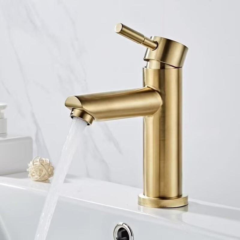 TLXT Brushed Gold Square Wall-Mounted Basin Faucet