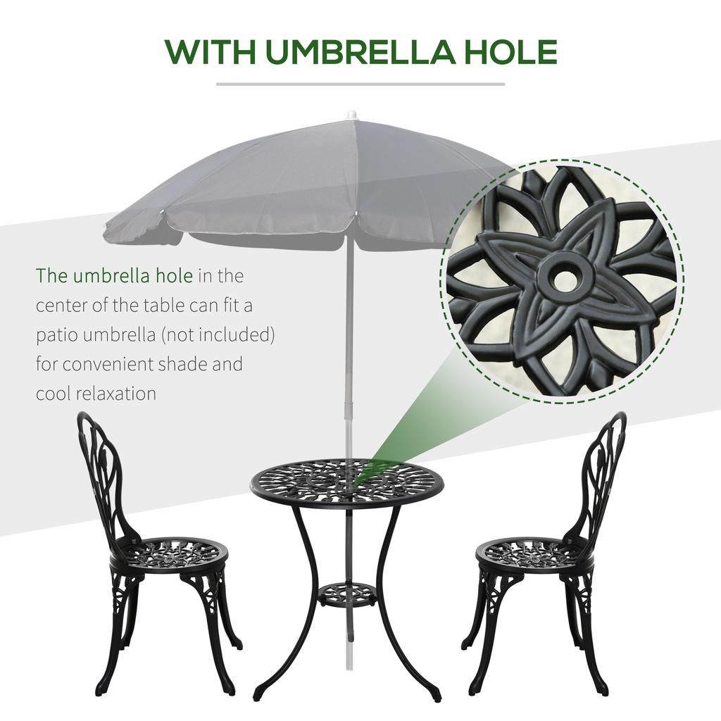 Three Piece Aluminium Floral Bistro Garden Set Black