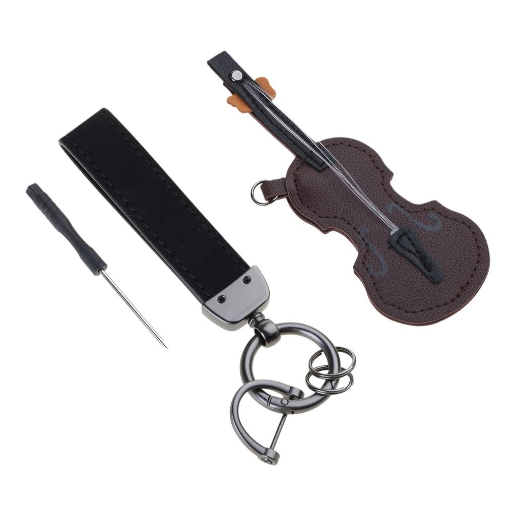 Vintage Leather Violin And Guitar Keychain Miniature Musical Instrument Keyrings Pendant Accessory For Music Lovers
