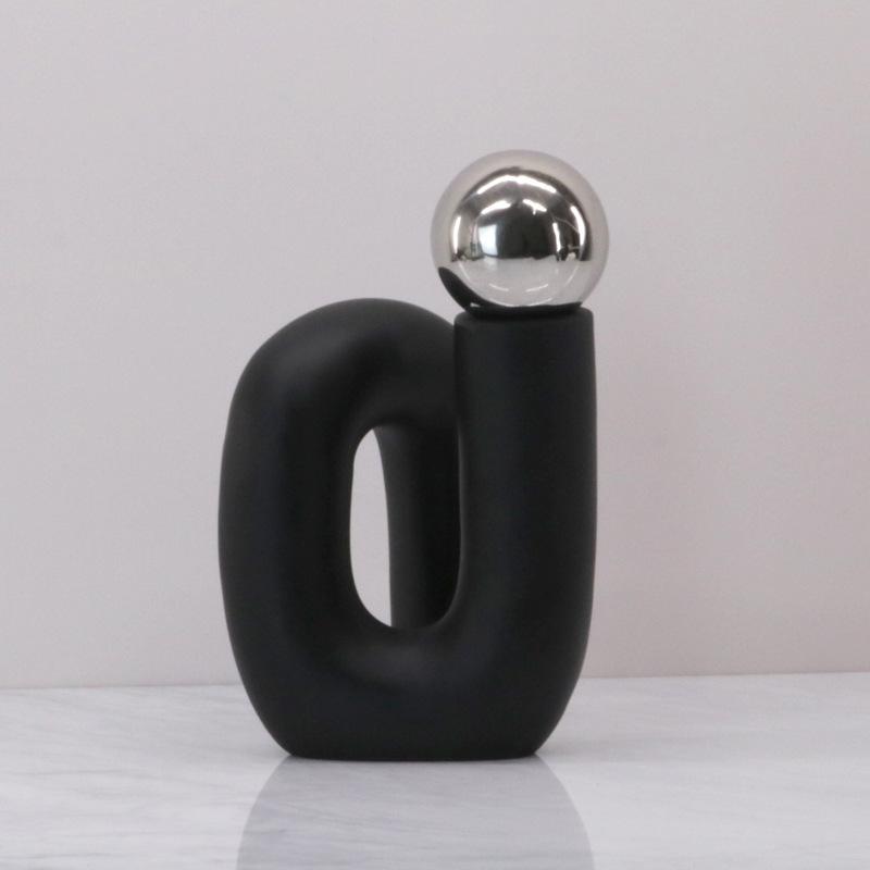 Simple Modern Electroplated Metal Decorative Ball Creative Blue and White Twisted Flower Arrangement Ornaments S-shaped Elbow Model House Accessories