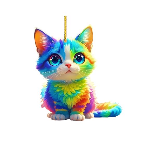 Niedliche Katze Hund Anhänger Auto Rückspiegel Hängende Dekorationen Personalisierter Acryl Charme für Autospiegel Zuhause Festliche Geschenke