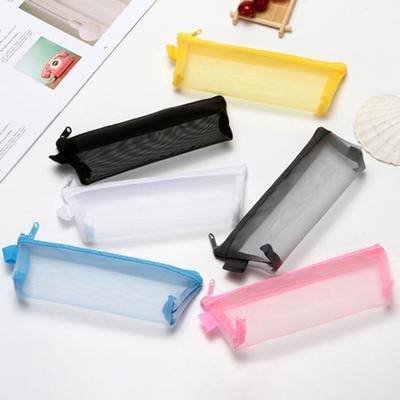 Pen Bag Transparent Large Capacity Zipper Closure Visible Mesh Design Space-saving Minimalist Stationery Pencil Pouch School Supplies