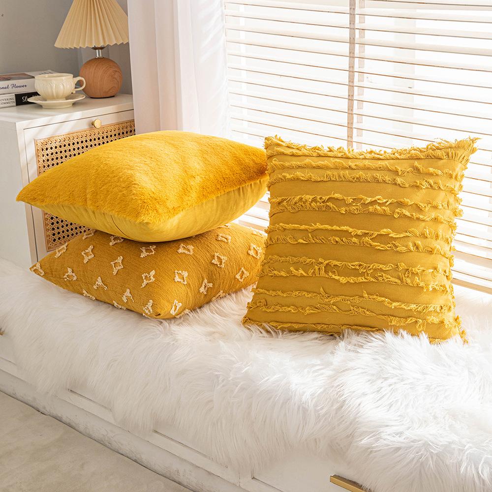 Ins-Shi Nordisch Gelbes Kissen Blumenstickerei Kissenbezug Wohnzimmer Sofa Kissen Musterzimmer Nachttischkissen