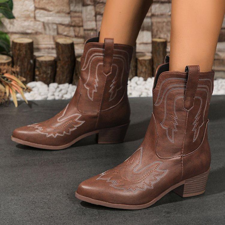 

Большой размер, принт, рыцарские сапоги, осень-зима, новые, квадратный каблук, среднее голенище, ковбойские сапоги в западном стиле, женские 43 коричневый