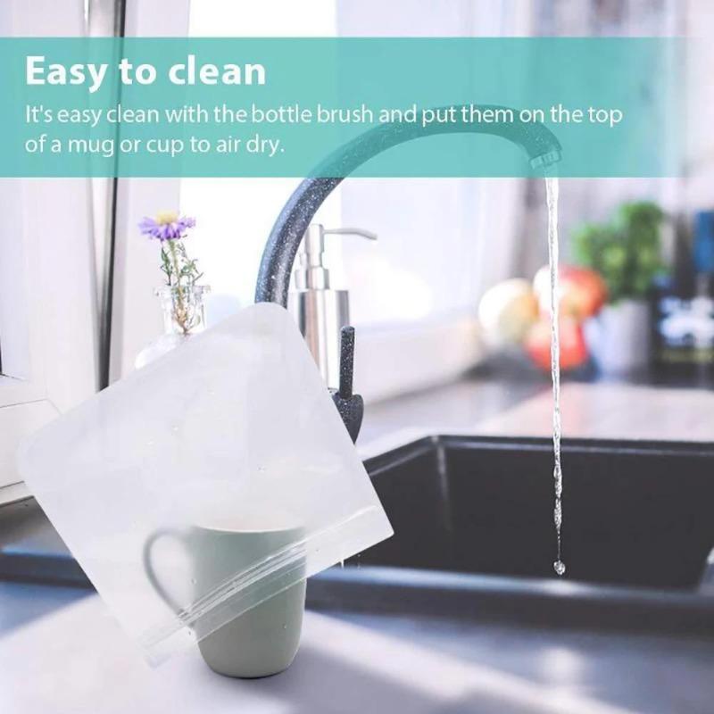 10Pcs Silicone Food Storage Bag Leakproof Reusable Stand Up Zip Shut Bag Cup Fresh Bag Food Storage Bag Fresh Wrap Silicone Bag