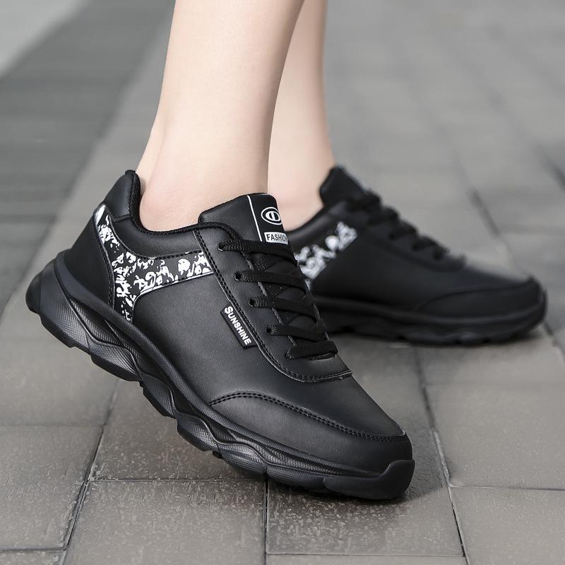 Women's Waterproof Leather Running Shoes - 2026 Winter Collection, Soft Sole, Black, Casual & Athletic.