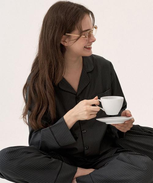 [Dossy] Silk-Fit Modern Black Long-Sleeve Couple Pajama Set [2PACK] [Shipped from Korea] 100% Authentic