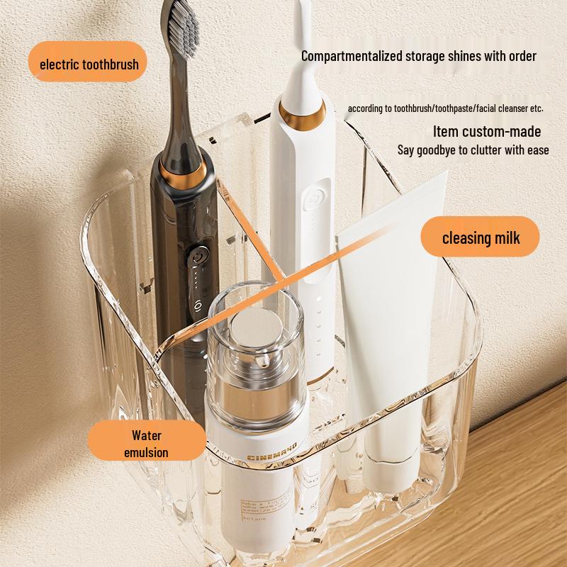 Bohrloser Wandhalter für Zahnbürsten & Aufbewahrungsregal für Badezimmer-Essentials