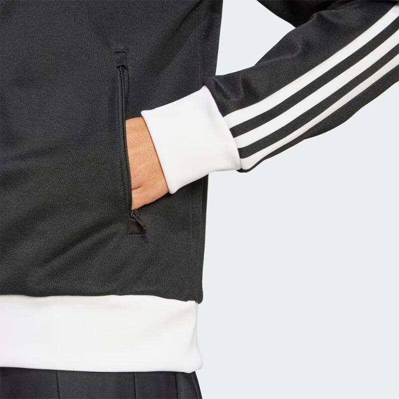 Adidas Originals Letter Logo Striped Stand Collar Jacket Women Jackets Black HZ3743